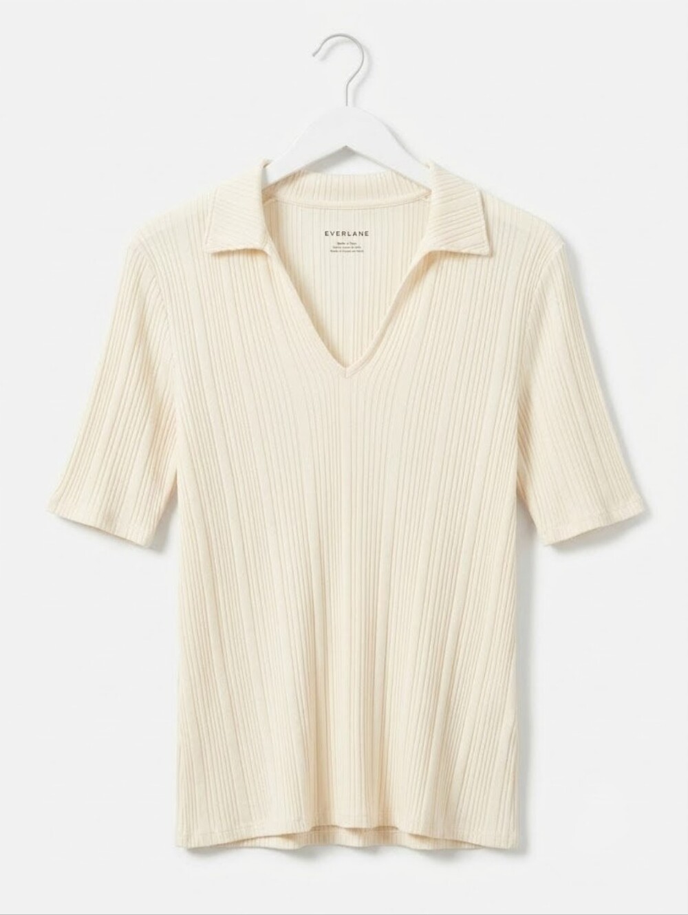 Everlane Cream Ribbed Short Sleeve Polo Tee